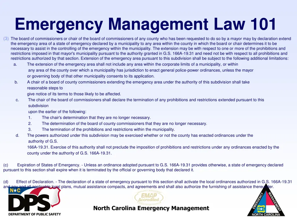 emergency management law 101 3 the board