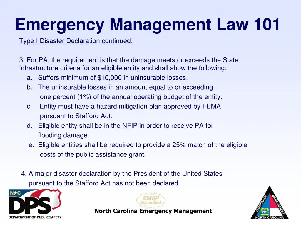 emergency management law 101 type i disaster