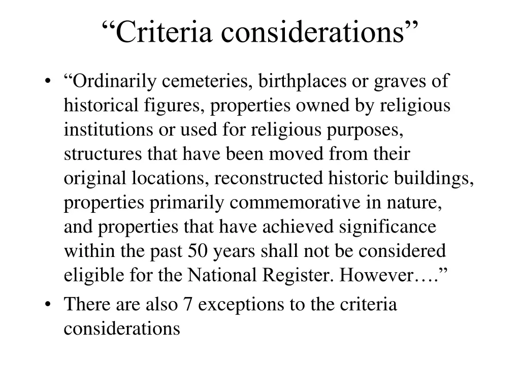 criteria considerations