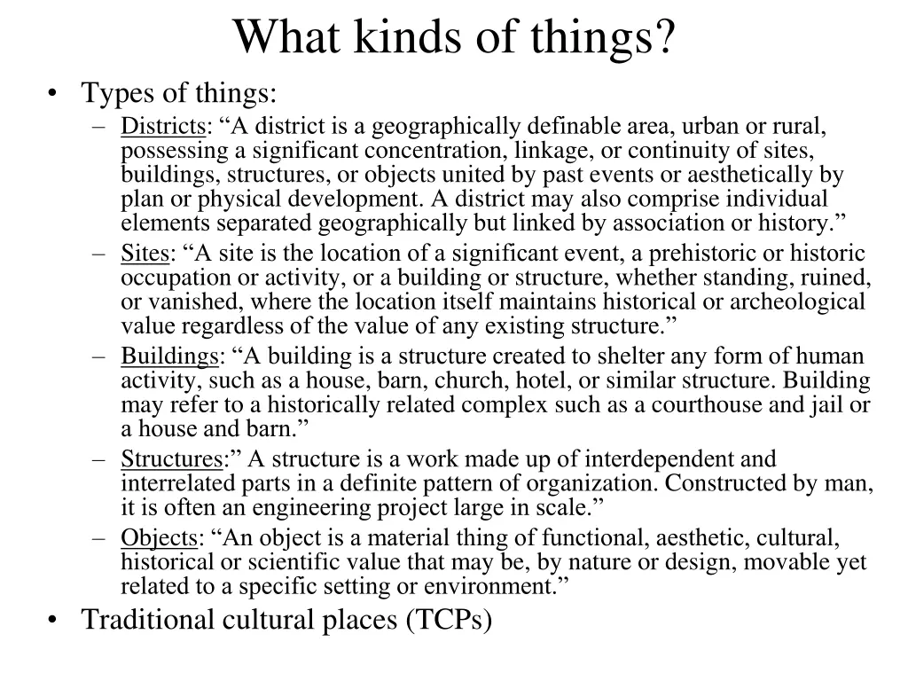 what kinds of things types of things districts