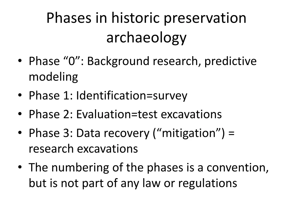 phases in historic preservation archaeology