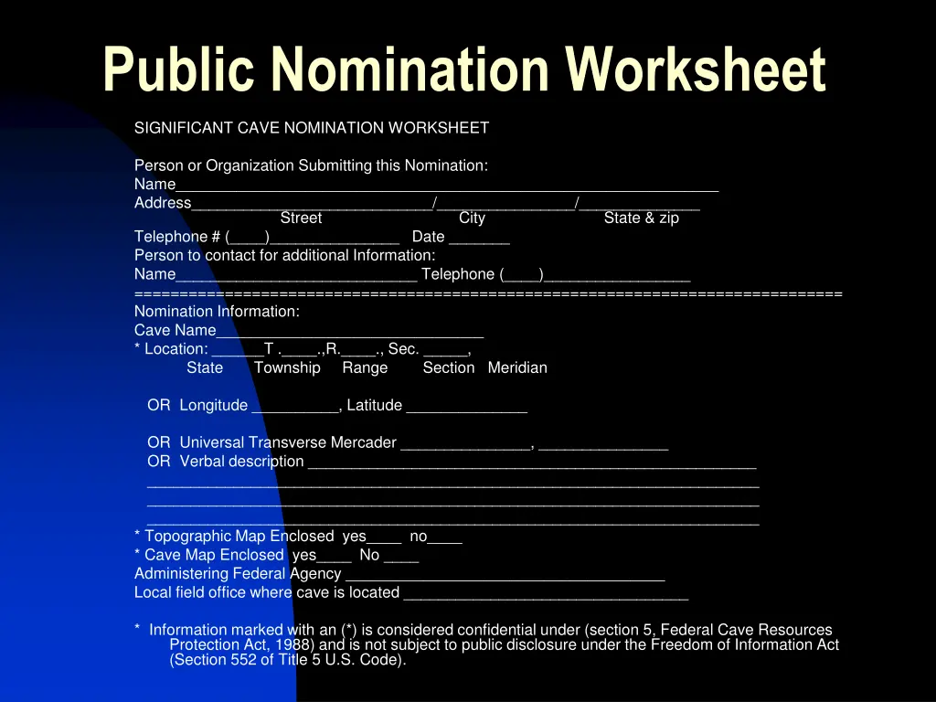 public nomination worksheet