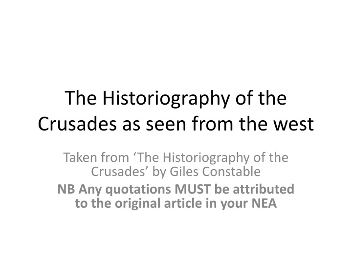 the historiography of the crusades as seen from