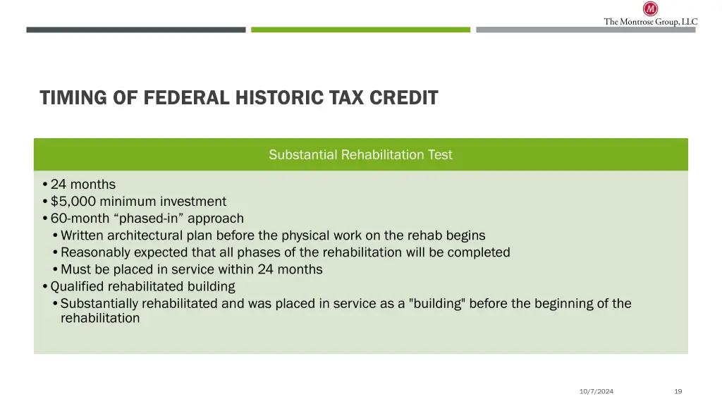 timing of federal historic tax credit