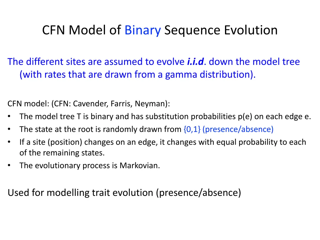 cfn model of binary sequence evolution