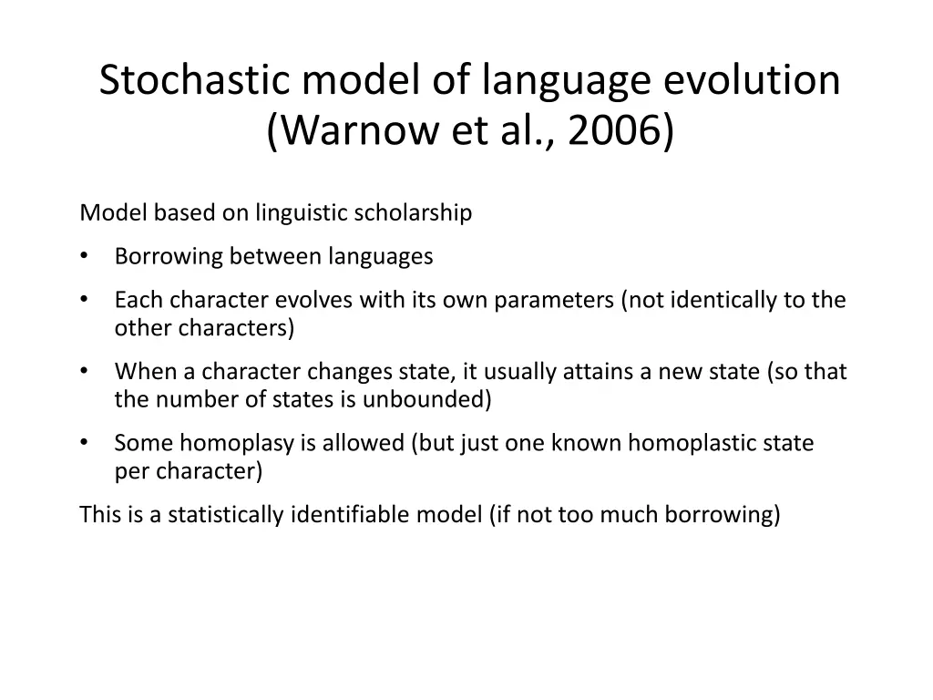 stochastic model of language evolution warnow