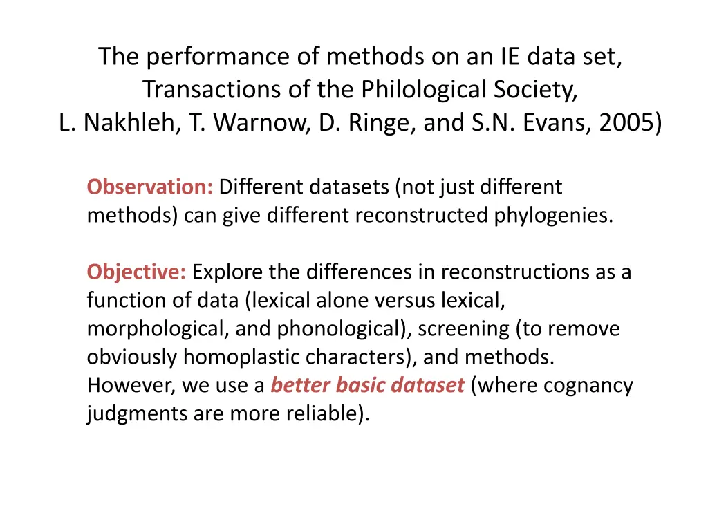 the performance of methods on an ie data