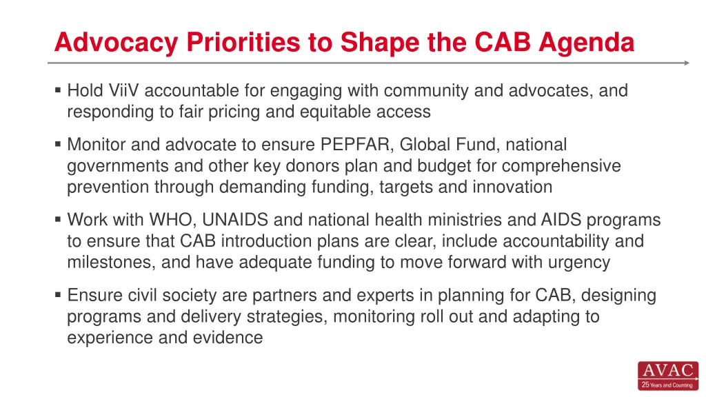 advocacy priorities to shape the cab agenda