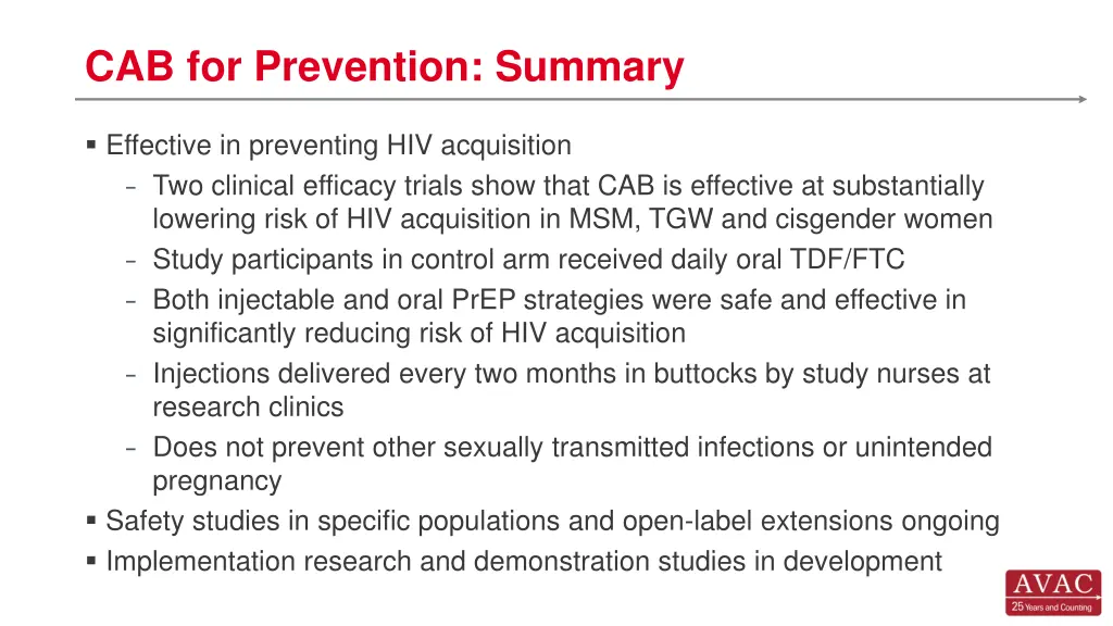 cab for prevention summary