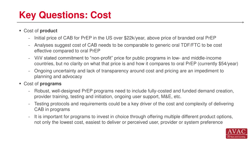 key questions cost