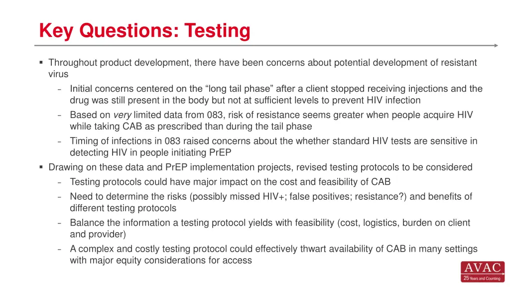 key questions testing