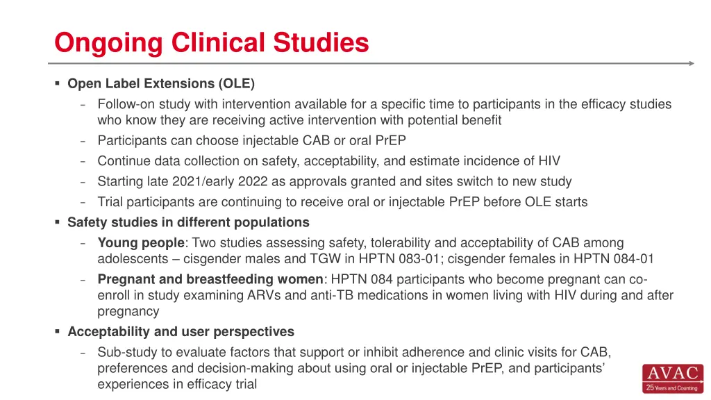 ongoing clinical studies