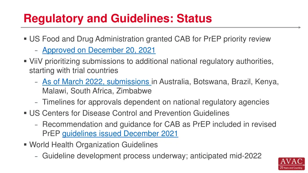 regulatory and guidelines status