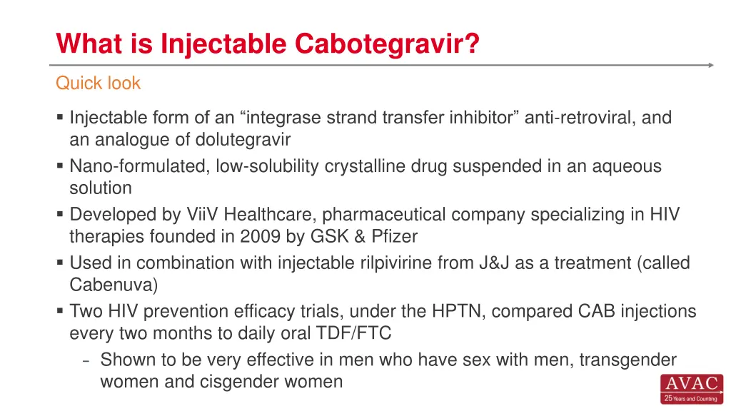 what is injectable cabotegravir