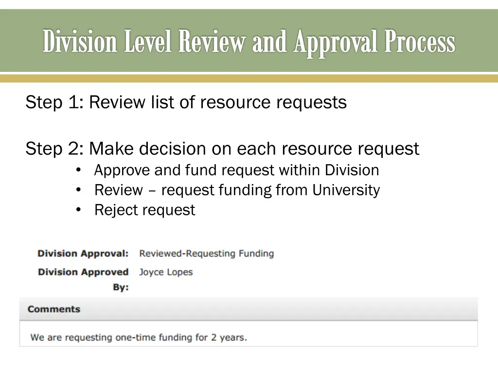 division level review and approval process