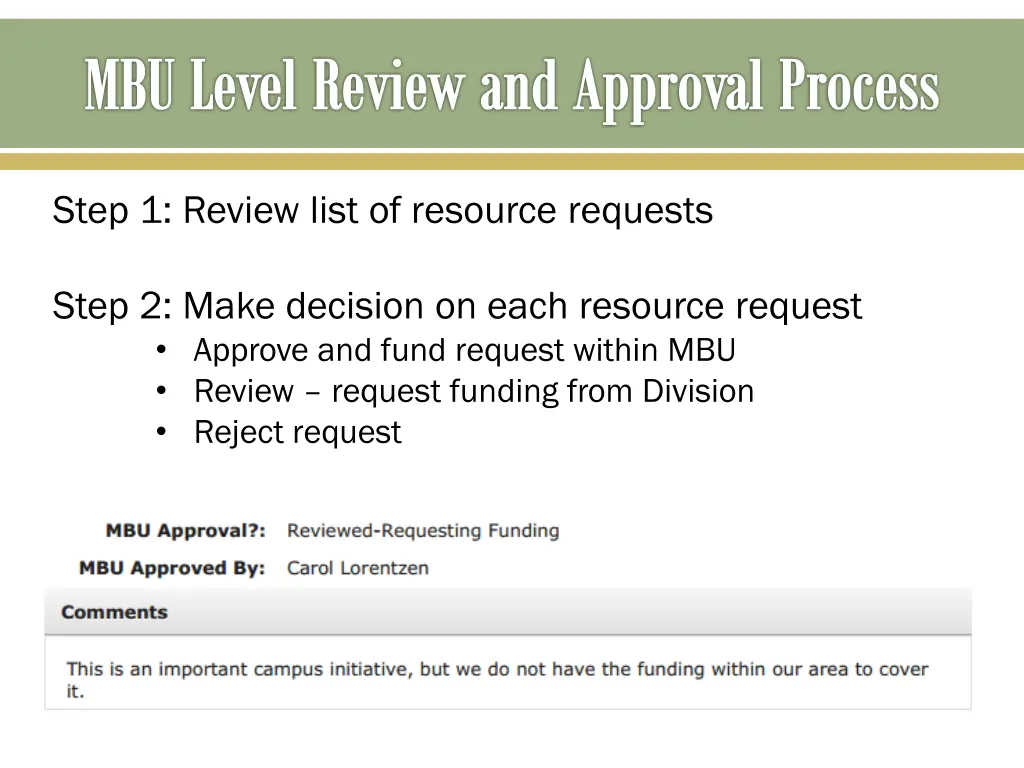 mbu level review and approval process