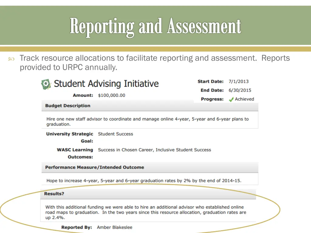 reporting and assessment