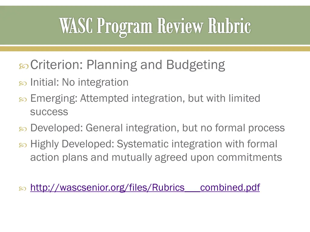 wasc program review rubric