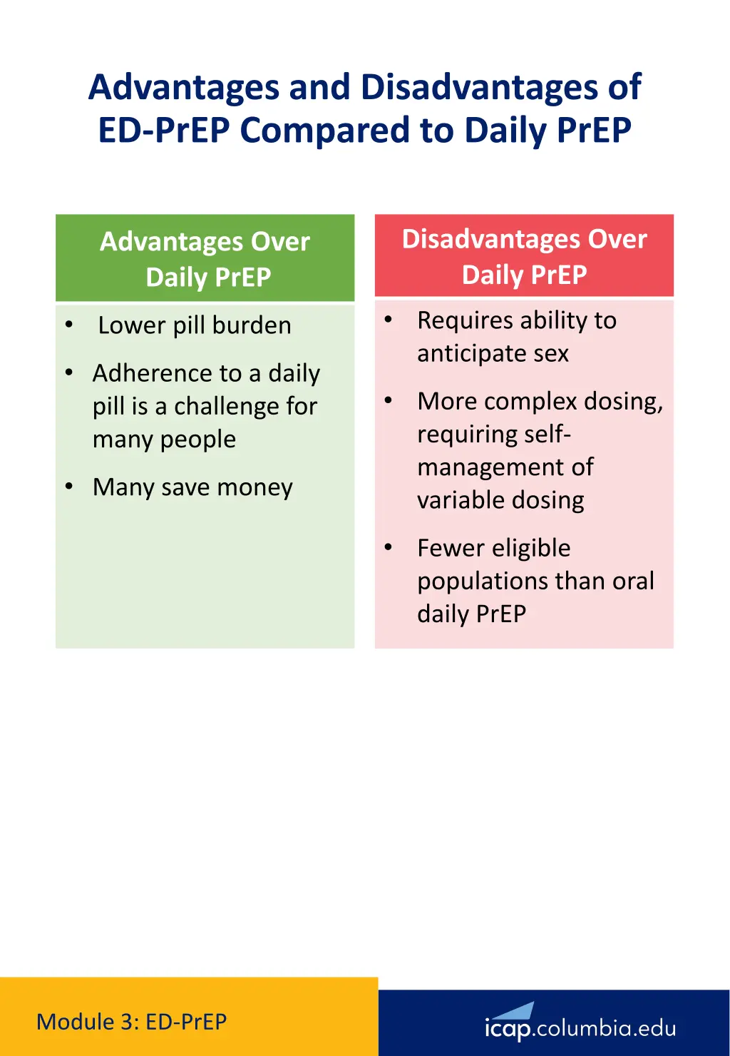 advantages and disadvantages of ed prep compared