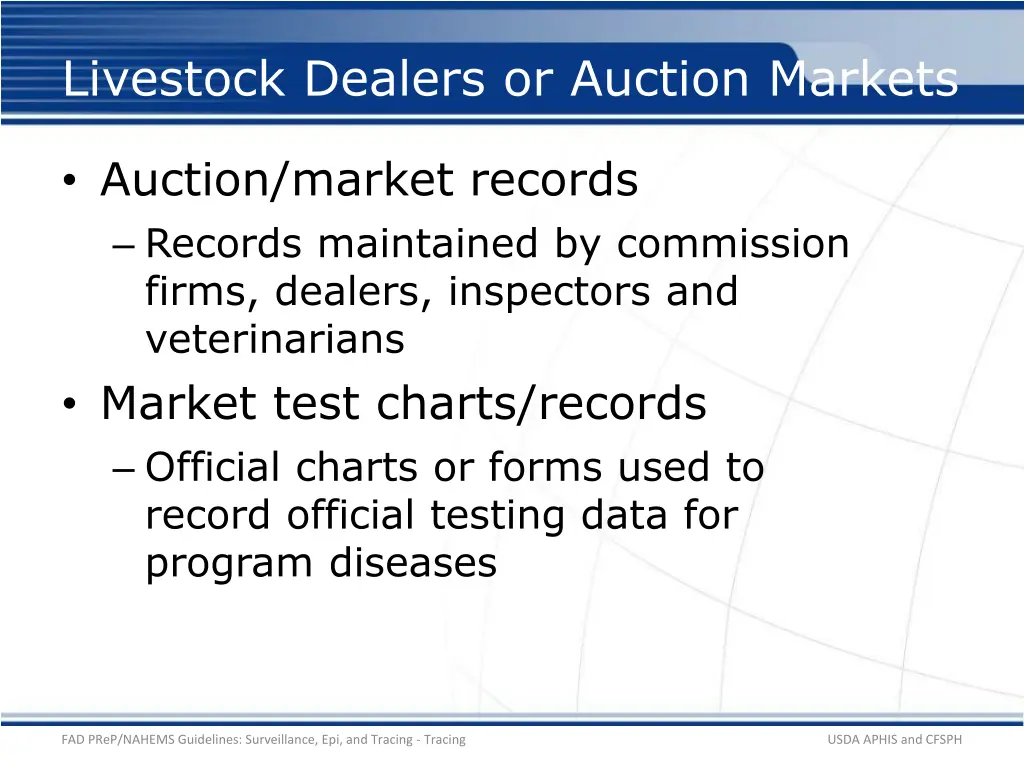 livestock dealers or auction markets