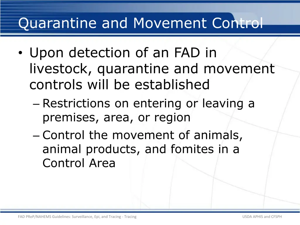 quarantine and movement control