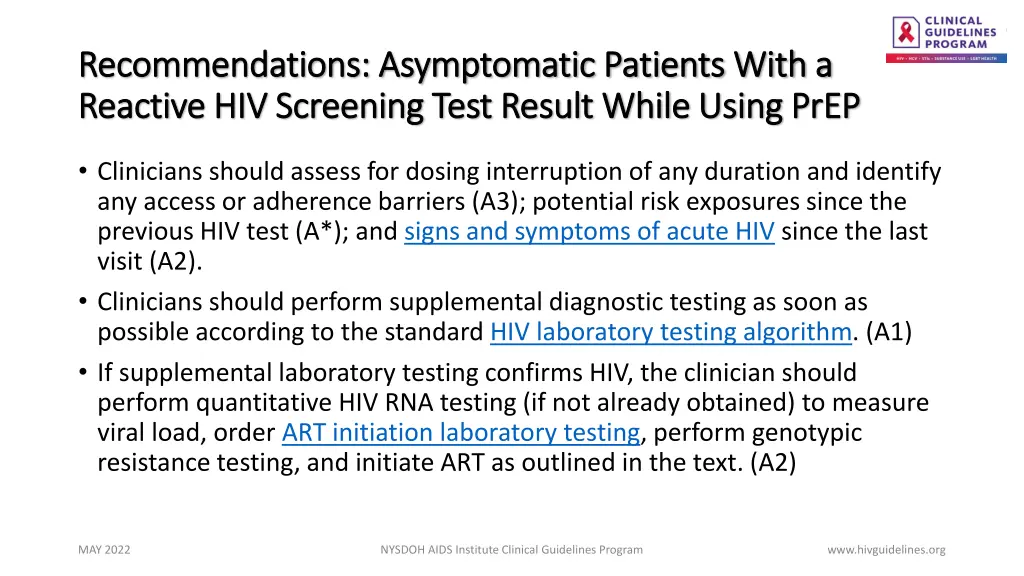 recommendations asymptomatic patients with