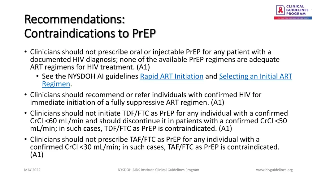 recommendations recommendations contraindications