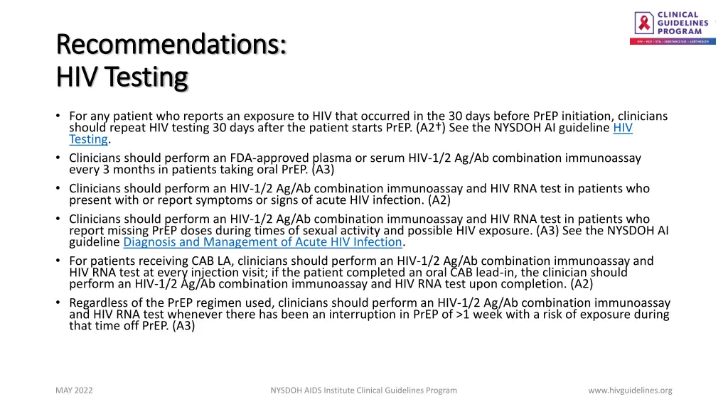 recommendations recommendations hiv testing