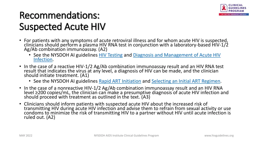 recommendations recommendations suspected acute