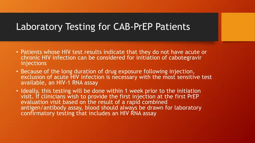 laboratory testing for cab prep patients