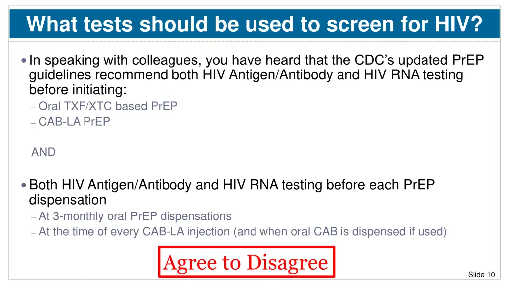 what tests should be used to screen for hiv