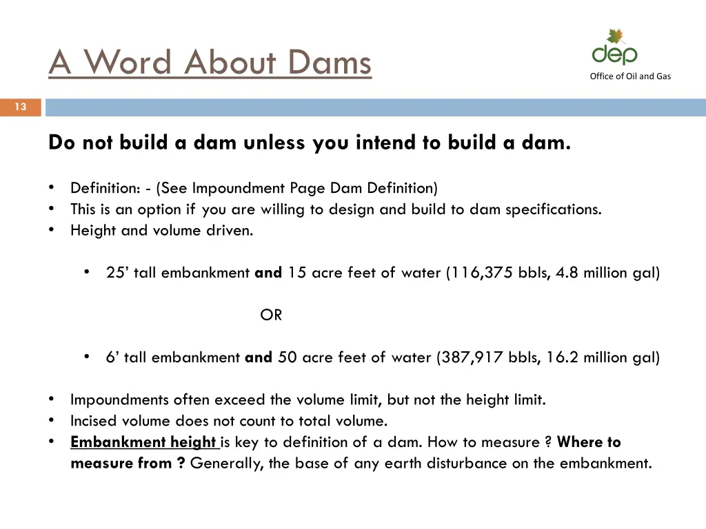 a word about dams