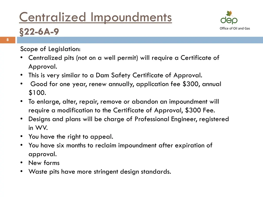 centralized impoundments 22 6a 9