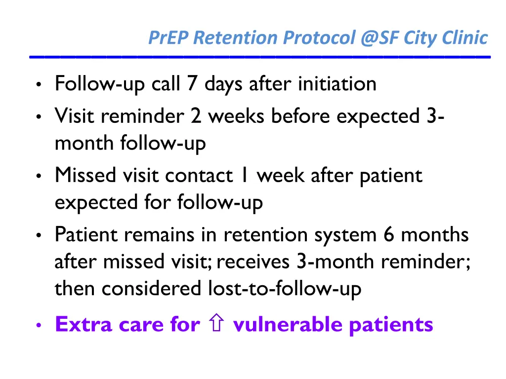 prep retention protocol @sf city clinic