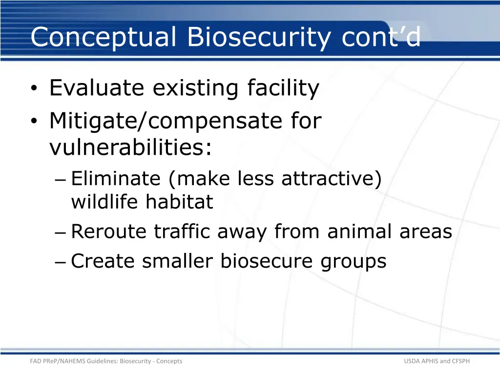 conceptual biosecurity cont d