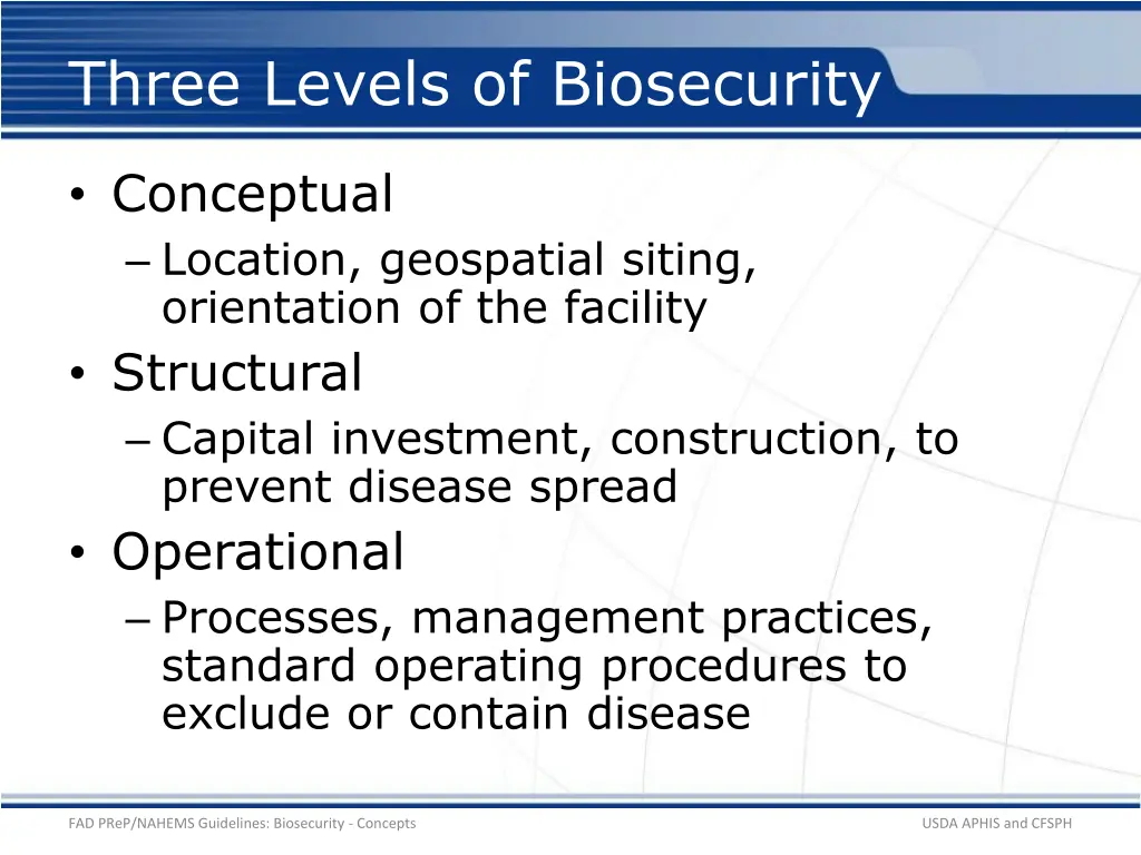 three levels of biosecurity