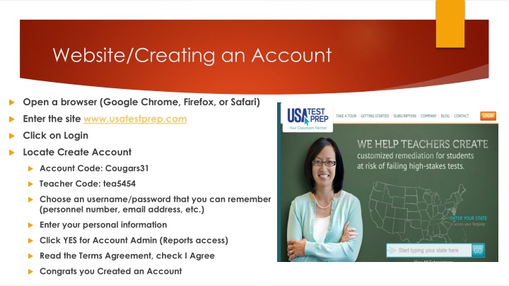 website creating an account