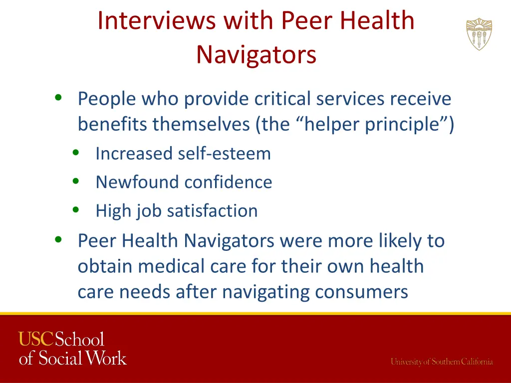 interviews with peer health navigators