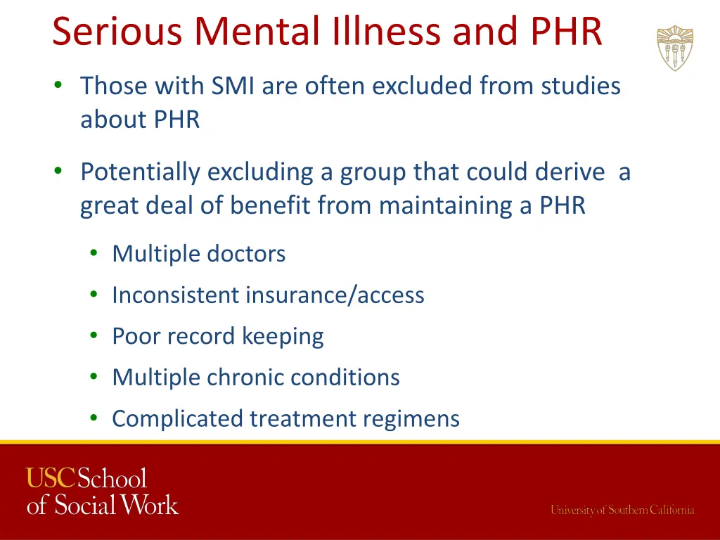 serious mental illness and phr those with