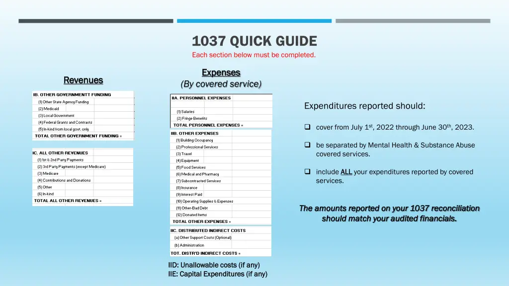 1037 quick guide each section below must