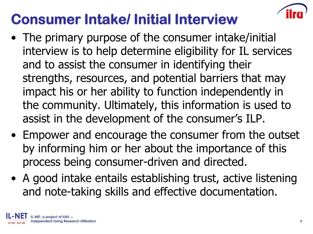 consumer intake initial interview consumer intake