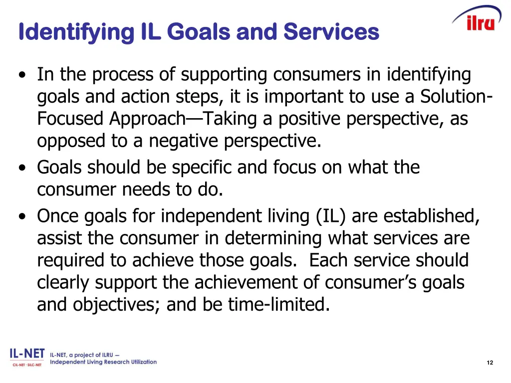 identifying il goals and services identifying