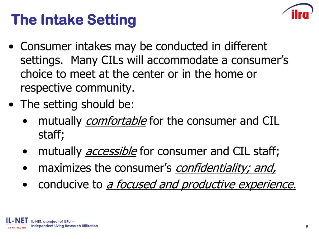 the intake setting the intake setting