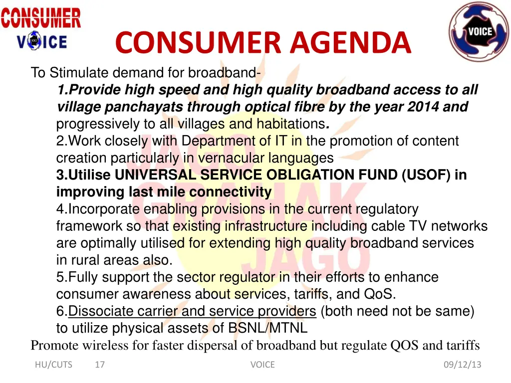 consumer agenda to stimulate demand for broadband