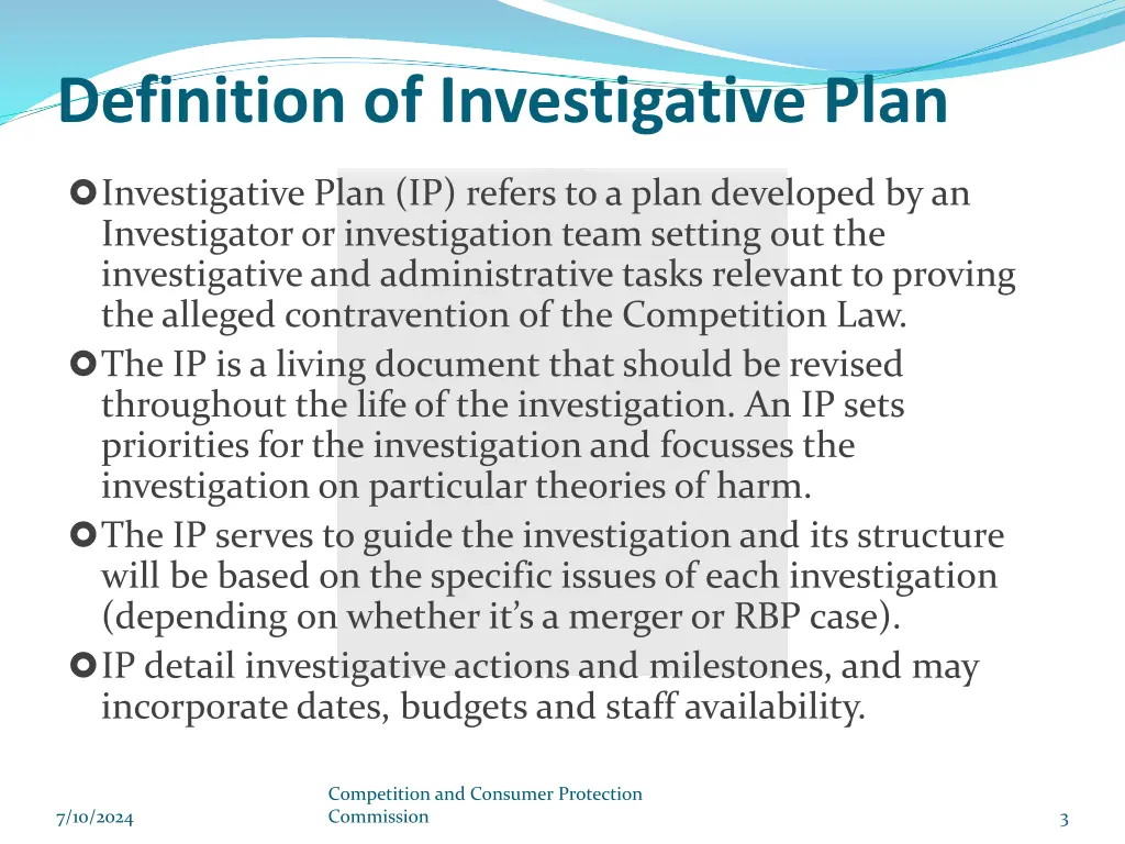 definition of investigative plan