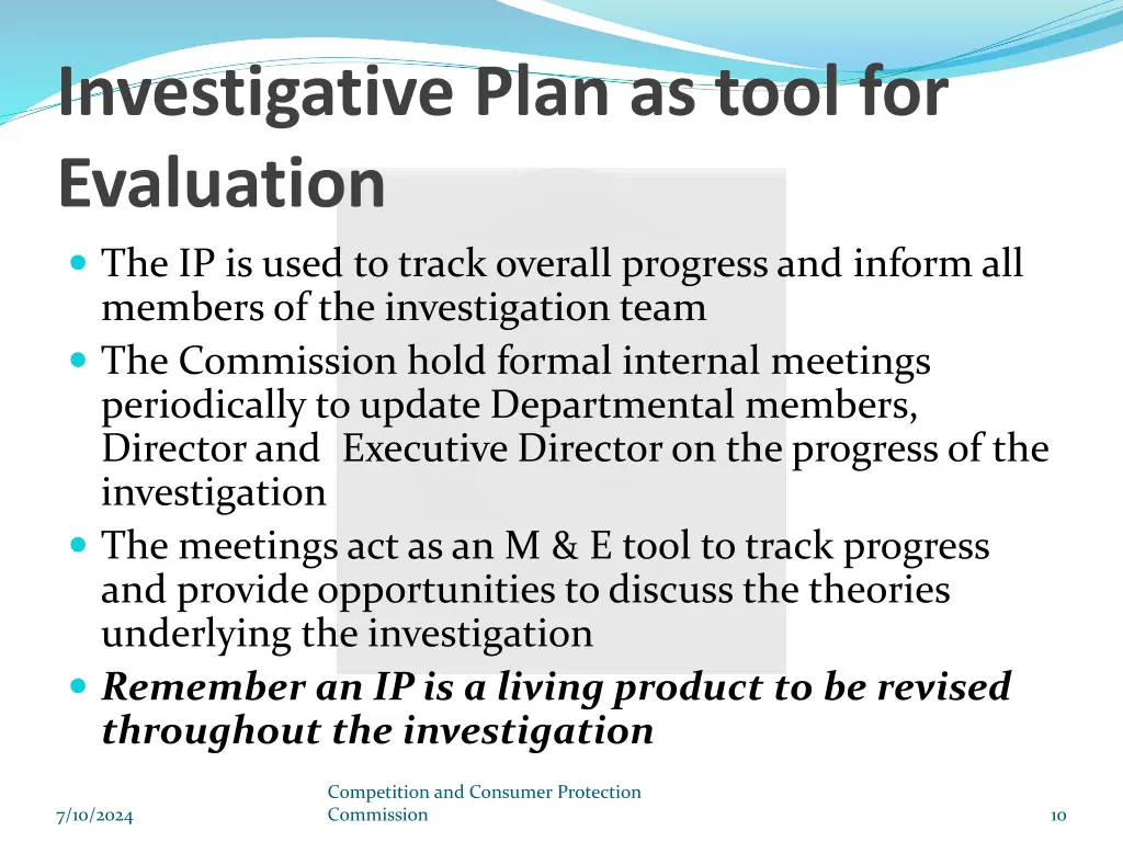 investigative plan as tool for evaluation