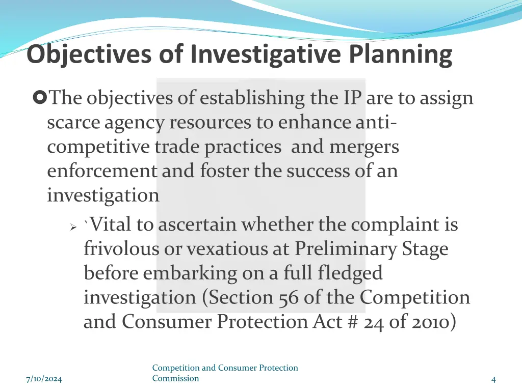 objectives of investigative planning