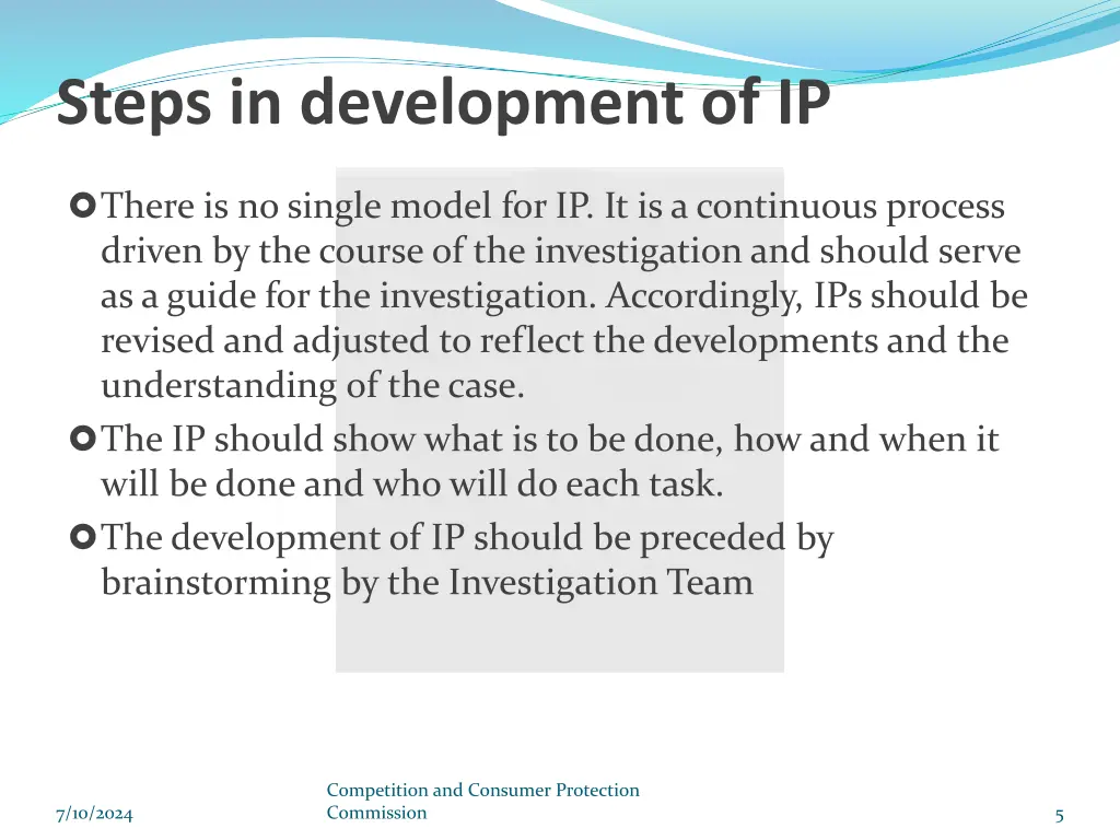 steps in development of ip