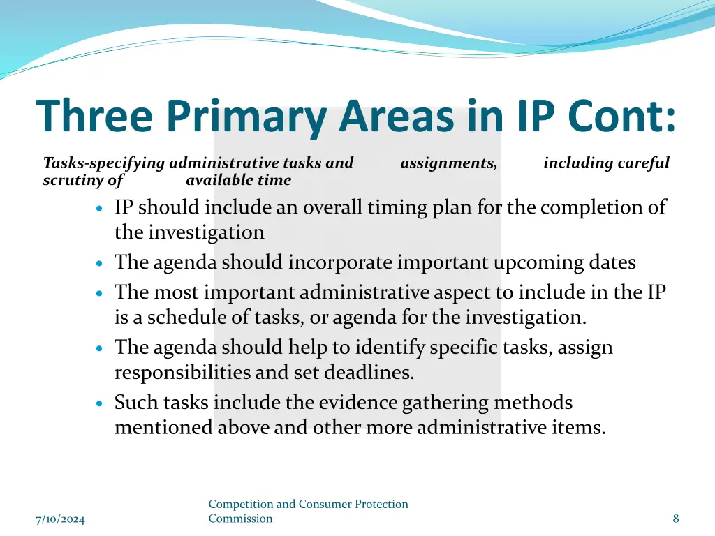 three primary areas in ip cont