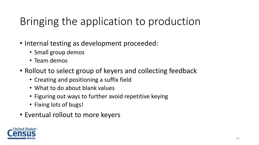 bringing the application to production